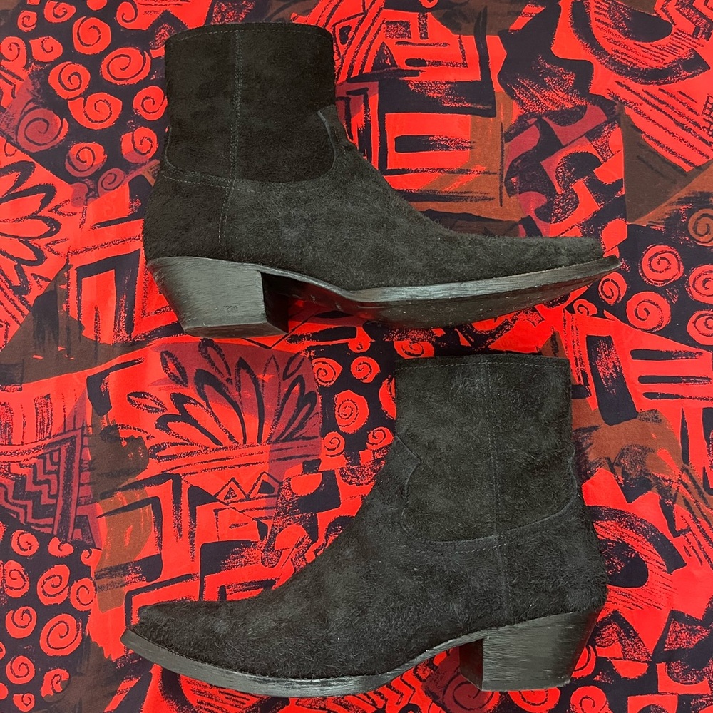Saint Laurent “Lukas” Black Suede Cowboy Boots Ankle Zip